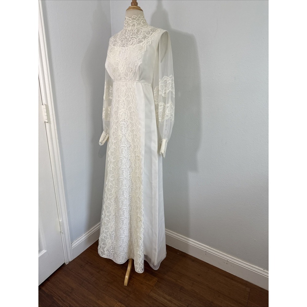 Vtg Bridal Originals Wedding Dress‎ 12 Lace Trim Victorian Edwardian Bow Back - Picture 5 of 16